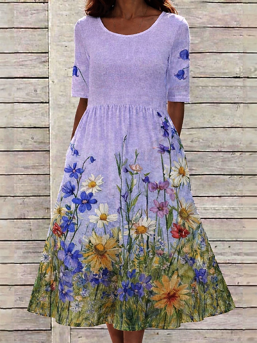 Per donna Abito Midi Abito a Tubino Vacanza Casual Boho Quotidiano Abito Estivo Abito Primaverile Vestibilità regolare Floreale Grafico Manica Corta Girocollo Giallo Verde chiaro Rosa Azzurro cielo del 2026 a $26.99 –P12