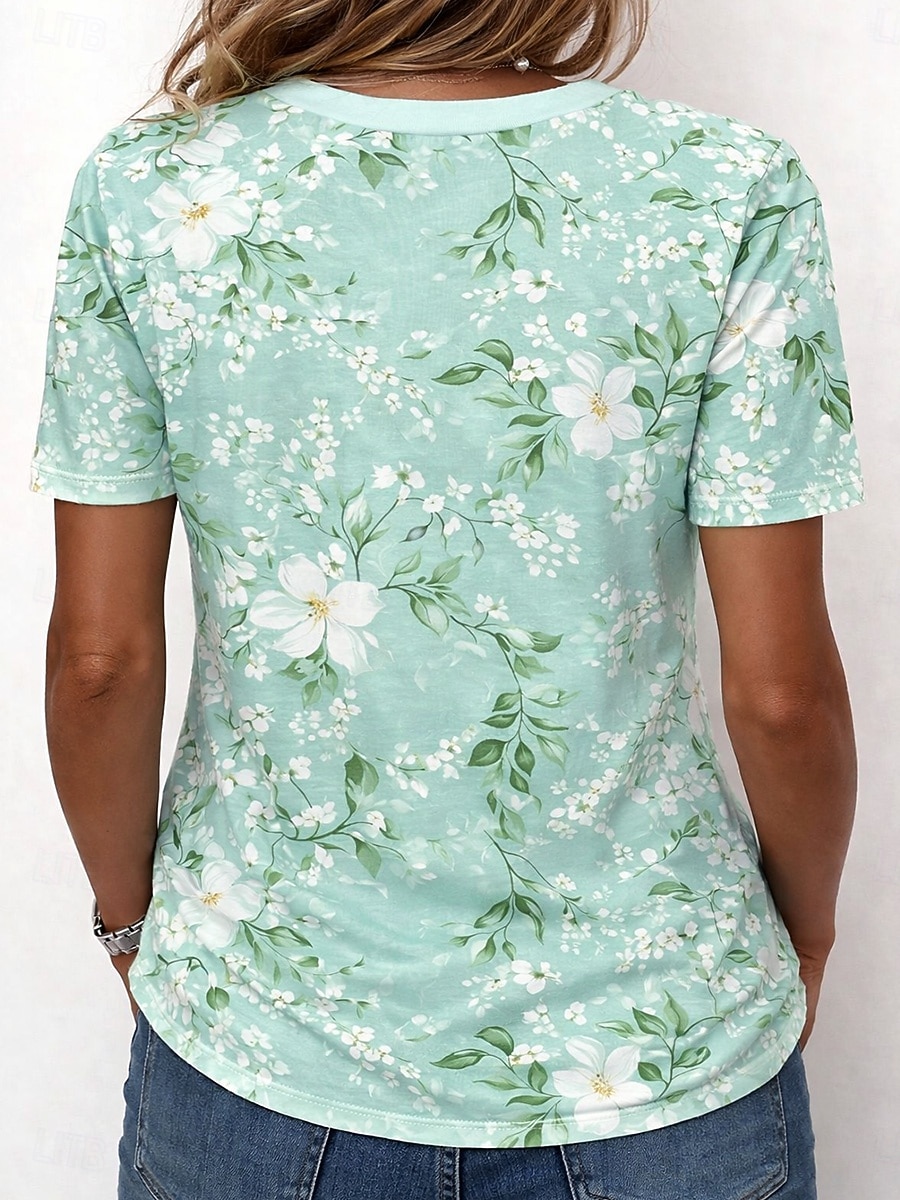 Dam T-shirt Mönster Blommig Grafisk Växter bohemliv Hawaiisk Stylish Kortärmad Rund hals Långa toppar Dagligen Blå Svart Ljusrosa Gul Mörkgrön Sommar Vår 2026 - $7.99 –P5