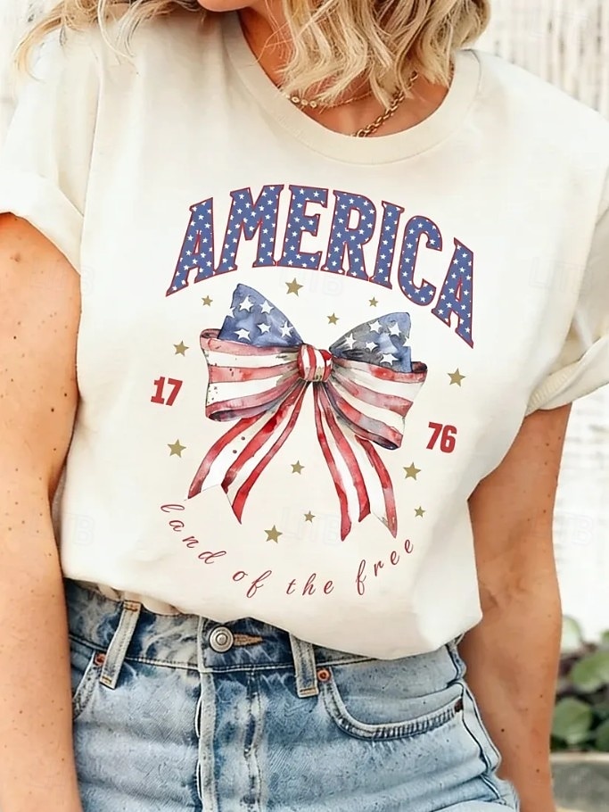 Ziua Independenței Americane Pentru femei Tricou Imprimeu Grafic Steag Stilat Clasic Casual Manșon scurt Stil Nautic Topuri obișnuite Casual Zilnic Alb Vară Primăvară 2026 - $21.99 –P1