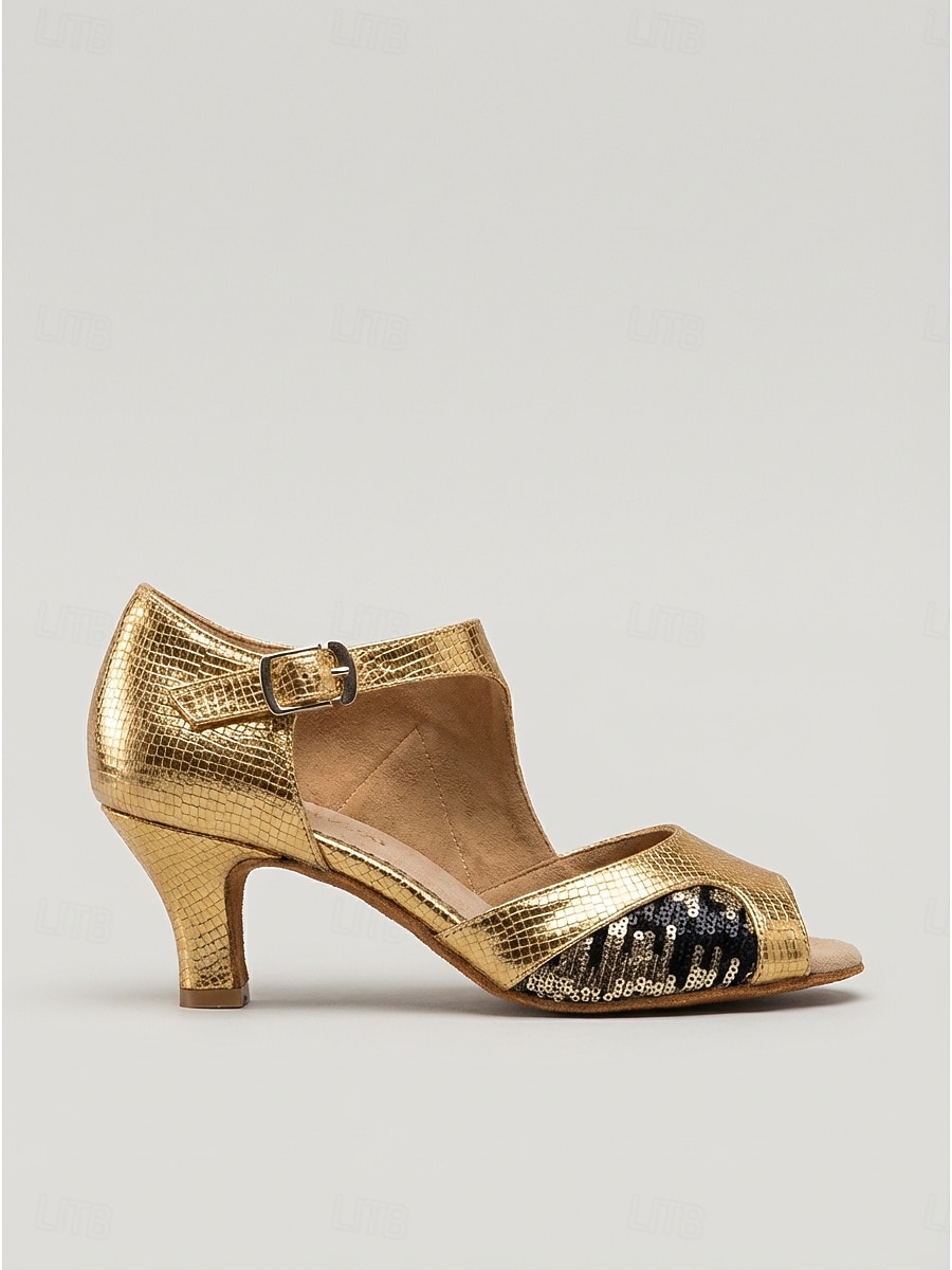Goldene Damen-Lateintanzschuhe, offene Zehenpartie, Knöchelriemen, niedriger Absatz, Übungsschuhe für Salsa, Tango und Standardtänze & Ausbildung 2026 - $59.99 –P5