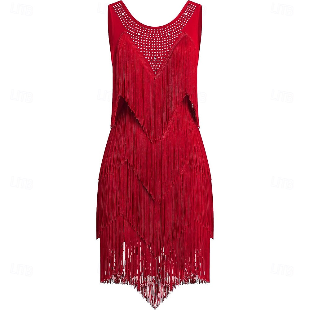Women's Black Latin Ballroom Dance Wear - Rhinestone Sheer Mesh Sleeveless Bodysuit with Rhythmic Tassel Hem for Performance 2026 - $277.09 –P1