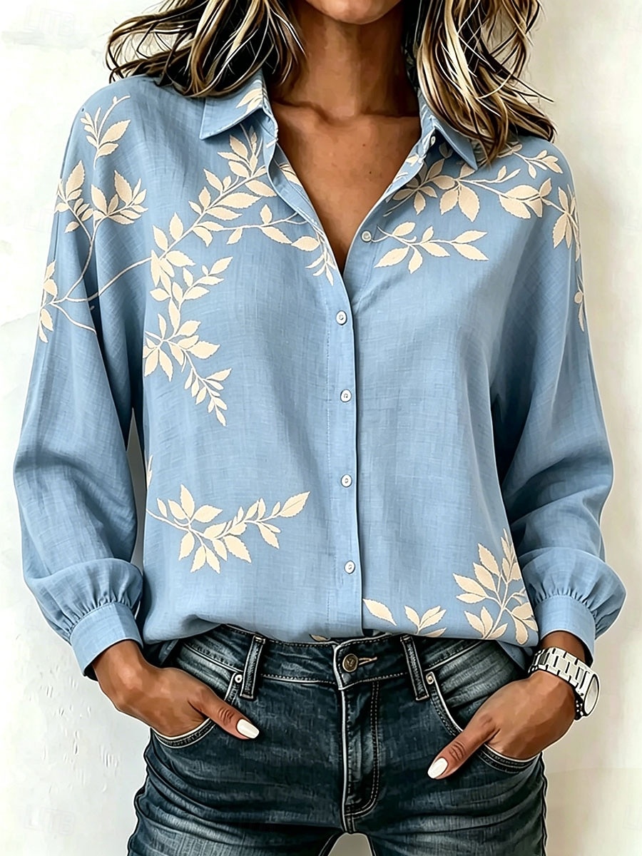 Mulheres Camisa Social Botões Imprimir Floral Gráfico Elegante Vintage Tropical Manga Longa Colarinho de Camisa Tops regulares Casual Diário Trabalho Azul Roxo Verde Verão Primavera Outono de 2026 por $37.99 –P4
