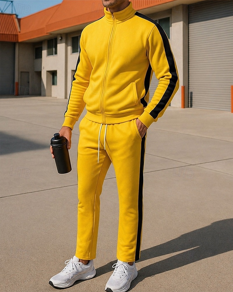 Ανδρικά Φόρμα Στολή τρεξίματος Σετ Φόρμας Πλήρες φερμουάρ Συνδυασμός Χρωμάτων Ρούχα σύνολα Φθινόπωρο & Χειμώνας Μαύρο Κίτρινο Για Υπαίθρια Χρήση Ταξίδια Αθλητικά Ζεστό Μακρυμάνικο Αθλητισμός 2026 - $47.99 –P5