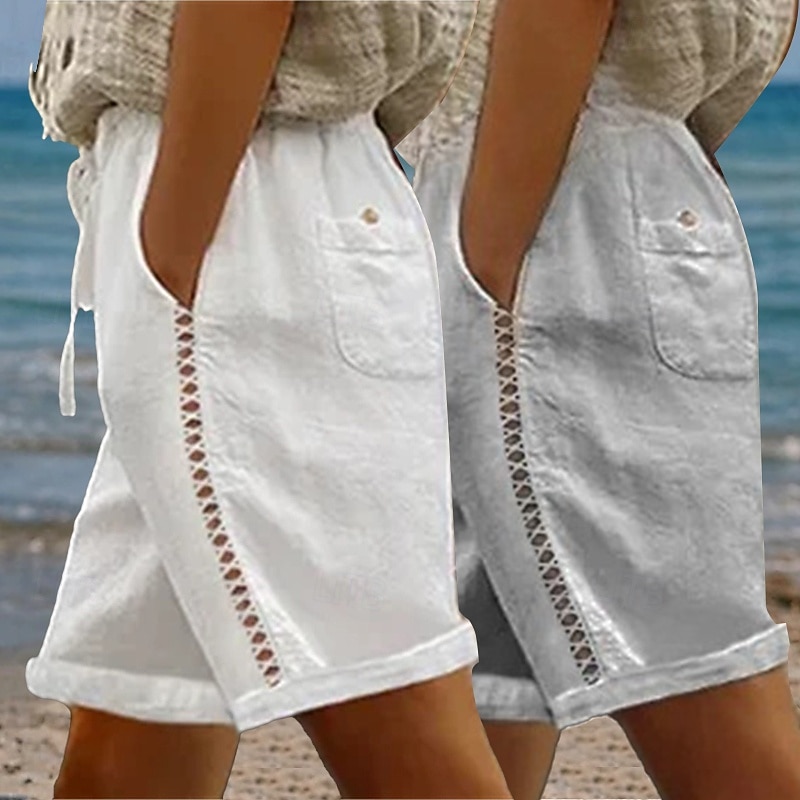 Pachete multiple 2 buc pantaloni scurți pentru femei 100% bumbac pantaloni scurți de vară pantaloni scurți de plajă pantaloni scurți la modă vacanță pantaloni scurți de bază natural simplu buzunare laterale decupate confort respirabil neelastic stradă cas 2026 - $42.99 –P7