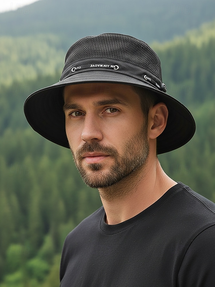 Chapéu bucket masculino respirável e leve em poliéster, várias cores, secagem rápida, ideal para férias na praia, pesca, caminhadas e uso casual no dia a dia. de 2026 por $11.99 –P4