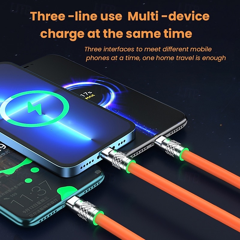 2 Pack 3 in 1 Multi Charging Cable 120W Super Fast Charging Cord, Liquid Silicone USB to Type C Lightning Micro USB Durable Cable for iPhone 17 16 15 Samsung Android iPad Pixel 2026 - $13.99 –P7