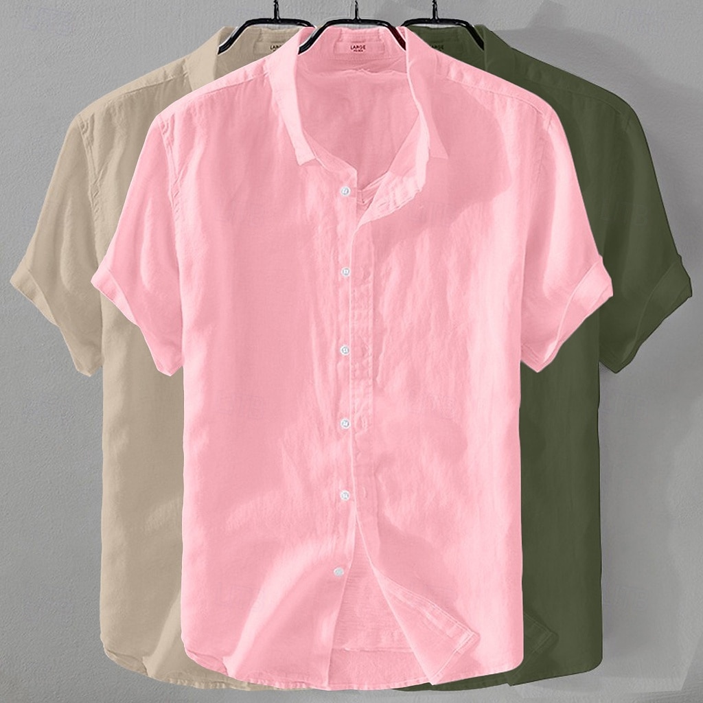 Per uomo Camicia Camicia di lino Camicia Estiva Abbigliamento da spiaggia Camicia con Bottoni Semplice Casuale Spiaggia Nero+Bianco+Grigio Blu navy + blu + bianco Kaki+Verde+Blu navy Blu navy + blu del 2026 a $41.99 –P7