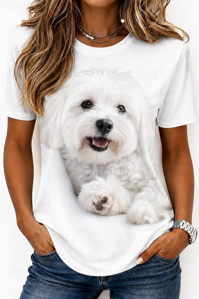 Per donna Maglietta Stampato Grafico Animale Cane Vintage Elegante Classico Manica Corta Girocollo Top lunghi Casuale Quotidiano Weekend Bianco Caffè Bianco 2 Estate Primavera Autunno del 2026 a $21.99 –P2