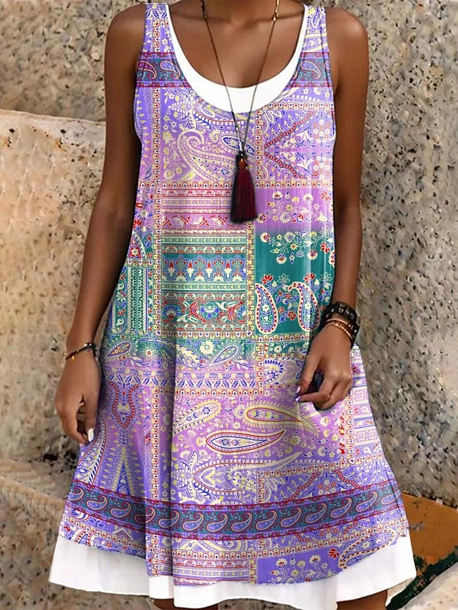 Women's Knee Length Dress Sundress T Shirt Dress Tee Dress A Line Dress Vacation Casual Boho Loose Fit Graphic Geometric Sleeveless U Neck Yellow Wine Purple Summer Spring 2026 - $28.99 –P3