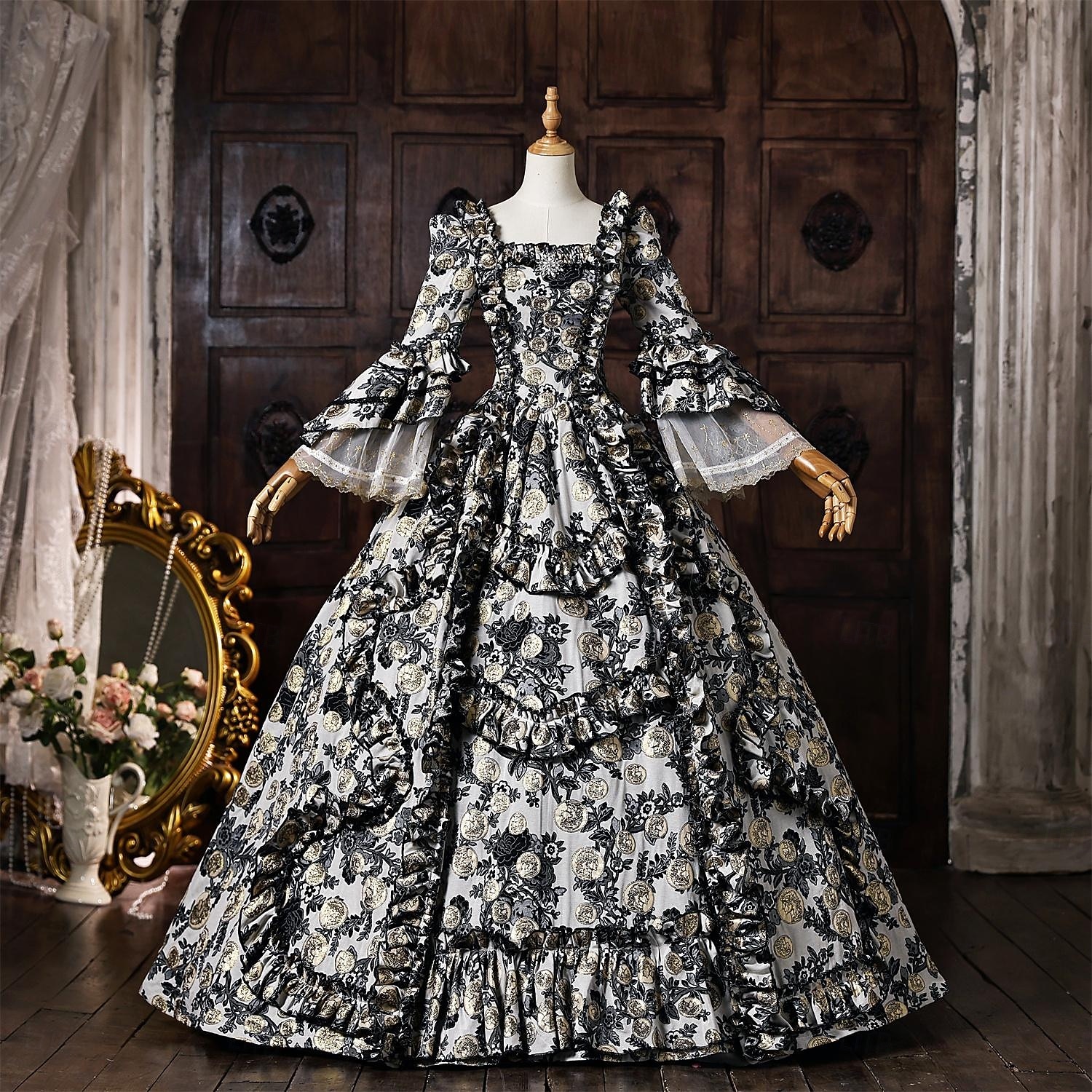 Rococo Baroque Ball Gown Floor Length Dress Ball Gown Short Sleeves Princess Bridal Lace Floral Ball Gown Square Neck Fancy Dress Women's Royal Halloween Carnival Masquerade Prom Tea Party Party 2026 - $344.79 –P1