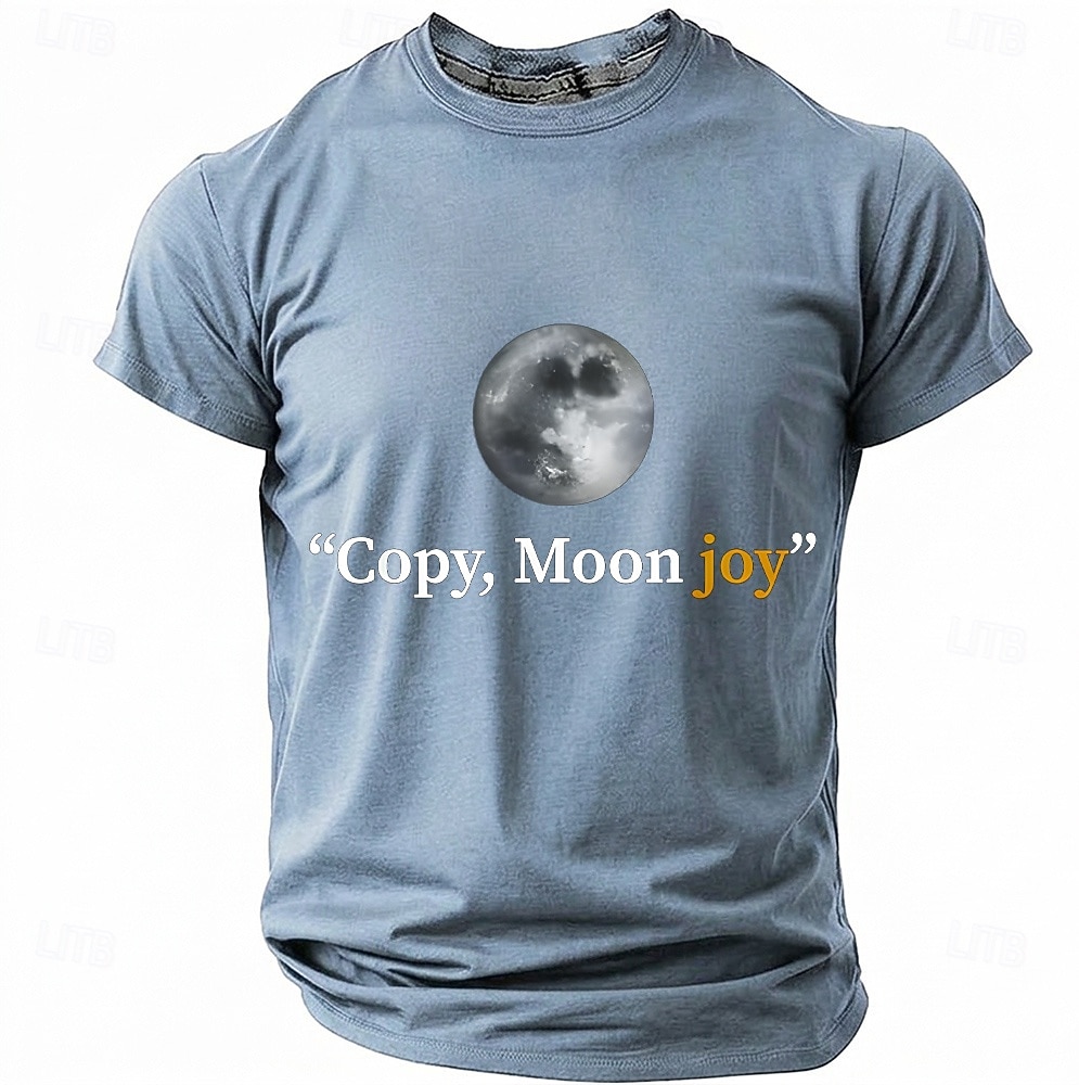 Men's "Copy, Moon joy" Full Moon Graphic T Shirt Short Sleeve Crew Neck Astronomy Space Lover Sarcastic Humor Quote Teal Blue Relaxed Fit Birthday Gift Designer Clothing Apparel 2026 - $18.99 –P4