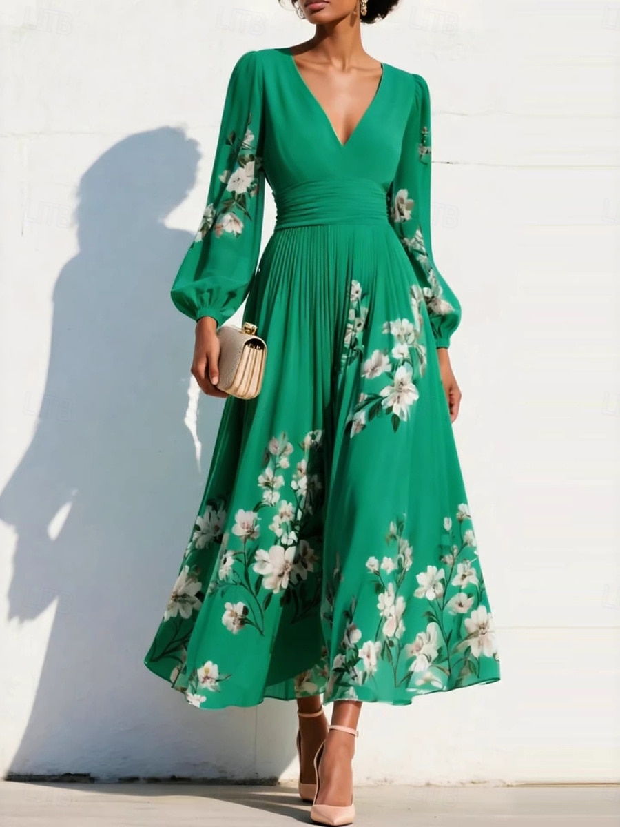 Γυναικεία Μακρύ φόρεμα Φορέματα σιφόν Floral φόρεμα Φόρεμα εκτύπωσης Κομψό Μοντέρνα ΕΞΩΤΕΡΙΚΟΥ ΧΩΡΟΥ Διακοπές Αργίες Κανονικό Φλοράλ Μακρυμάνικο Λαιμόκοψη V 2026 - $51.99 –P5