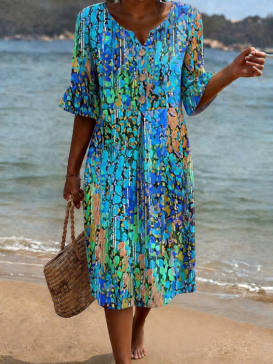 Femmes Robe Midi Robe d'Été Robe Décontractée Robe trapèze Élégant Vacances Occasionnel Plage Fête Coupe Ample Graphique Géométrique Manche Courte Col en V Bleu Rose Claire Violet Vert Été Printemps de 2026 ? $45.99 –P4