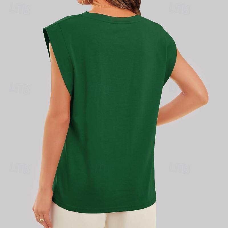 Mulheres Camiseta Côr Sólida Clássico Casual Sem Manga Gola Redonda Tops regulares Diário Para Noite Final de semana Preto Branco Vinho Verde Escuro Damasco Verão Primavera de 2026 por $22.99 –P5