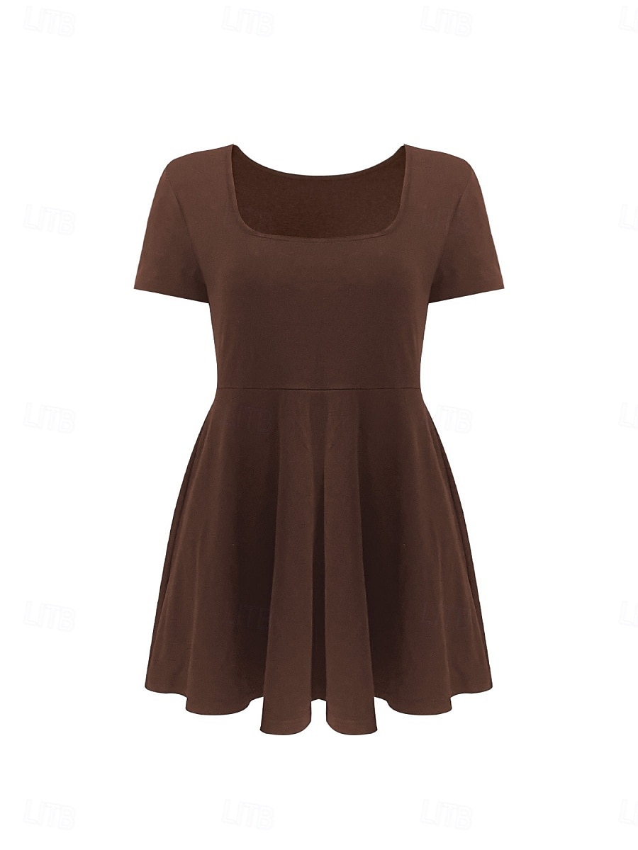 Women's Two Piece Sets Skirt Sets Short Sleeve Square Neck Plain Fashion Streetwear Casual Daily Outdoor Black Brown Gray Summer Slim 2026 - $29.99 –P5