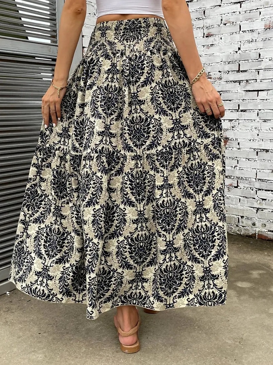 Mujer Falda de vacaciones Bohemia Vintage Casual Maxi Alta cintura Faldas Cachemir Estampado Elástico Diario Calle Negro Vino Rojo Naranja Verano 2026 - $26.99 –P9