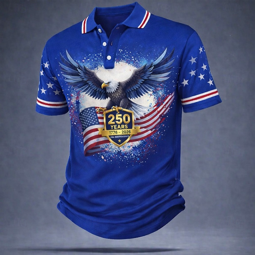4th of July 2026 250th Men's American US Flag Polo Shirts Short Sleeve Polo Shirts Collared Shirts Casual Streetwear Athleisure Buttons Breathable Mesh Spring & Summer Blue Red Gray 2026 - $22.99 –P2