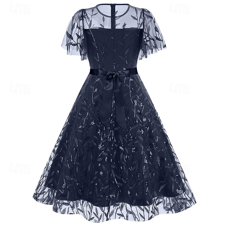 1950s Retro Vintage Midi Dress Swing Dress Flare Dress Short Sleeves Embroidered Leaf Fit & Flare Swing Round Neck Fancy Dress Women's Casual Evening Party Tea Party Adults' Dress Spring & Summer 2026 - $61.99 –P10