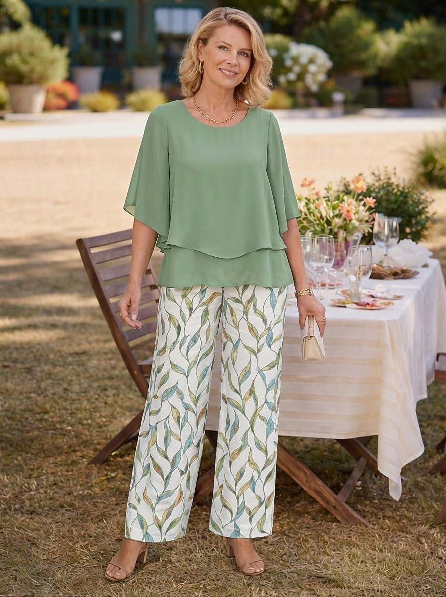 Per donna Set di Pantaloni Manica Corta Mezza Manica A farfalla Girocollo Floreale Grafico Elegante Vacanza Casuale Quotidiano Arancione Verde Beige Primavera & Estate Vestibilità comoda del 2026 a $36.99 –P2