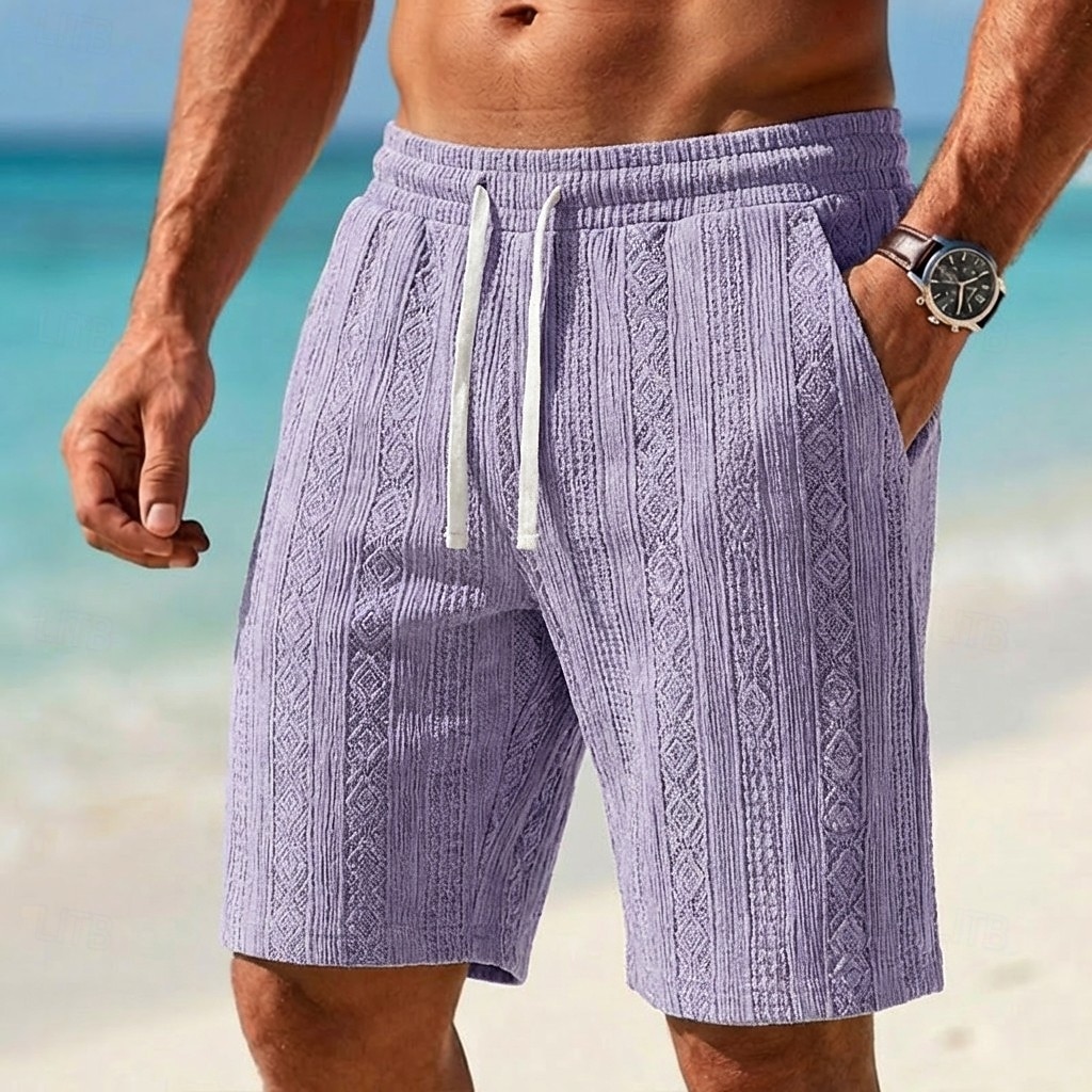Voor heren Zomer korte broeken Strandshorts Casual korte broek Gestructureerde shorts Jacquard Trekkoord Elastische taille Effen Kleur Comfort Ademend Knielengte Dagelijks Buiten Streetwear Vakantie 2026 - $26.99 –P6