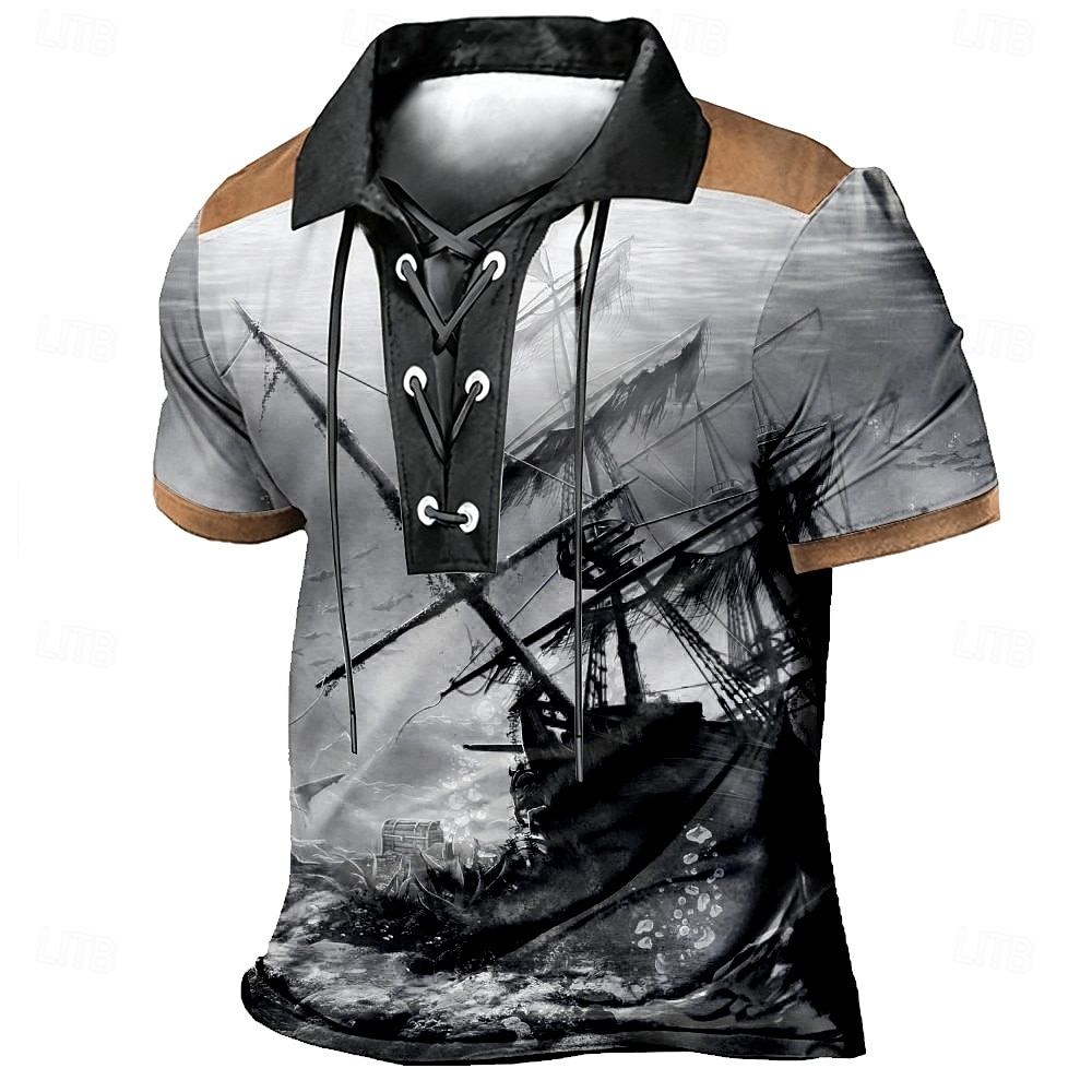 Męskie Statek Koszulki polo Krótki rękaw Koszulki polo Zasznurować szyję Zabytkowe Codzienny Streetwear Dzienne zużycie Druk 3D Oddychająca siateczka Wiosna i lato Niebieski Brązowy Zielony 2026 - $22.99 –P4