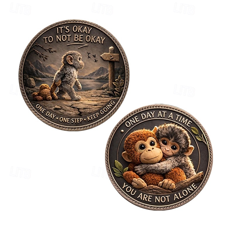 Moeda comemorativa Punch Monkey, item colecionável inspirador e motivacional, presente de incentivo "um dia, um passo", lembrança com mensagem positiva para crianças e adultos. de 2026 por $19.99 –P1