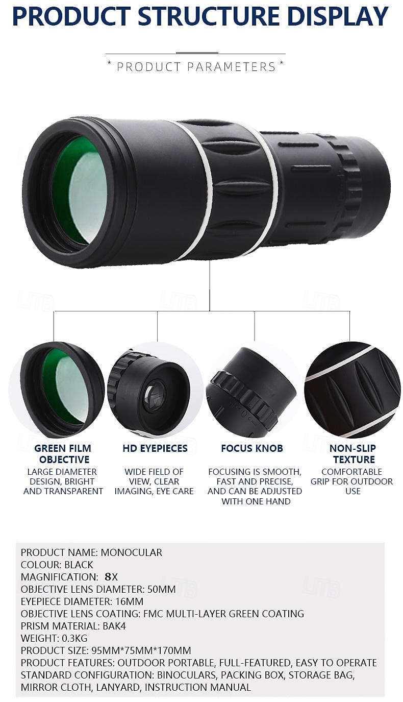 16x52 High Power Monocular Telescope with Smartphone Adapter & Tripod, HD Waterproof BAK4 Prism Monocular for Adults, Night Vision for Bird Watching, Hunting, Hiking, Concerts, Camping, Travel 2026 - $27.99 –P10