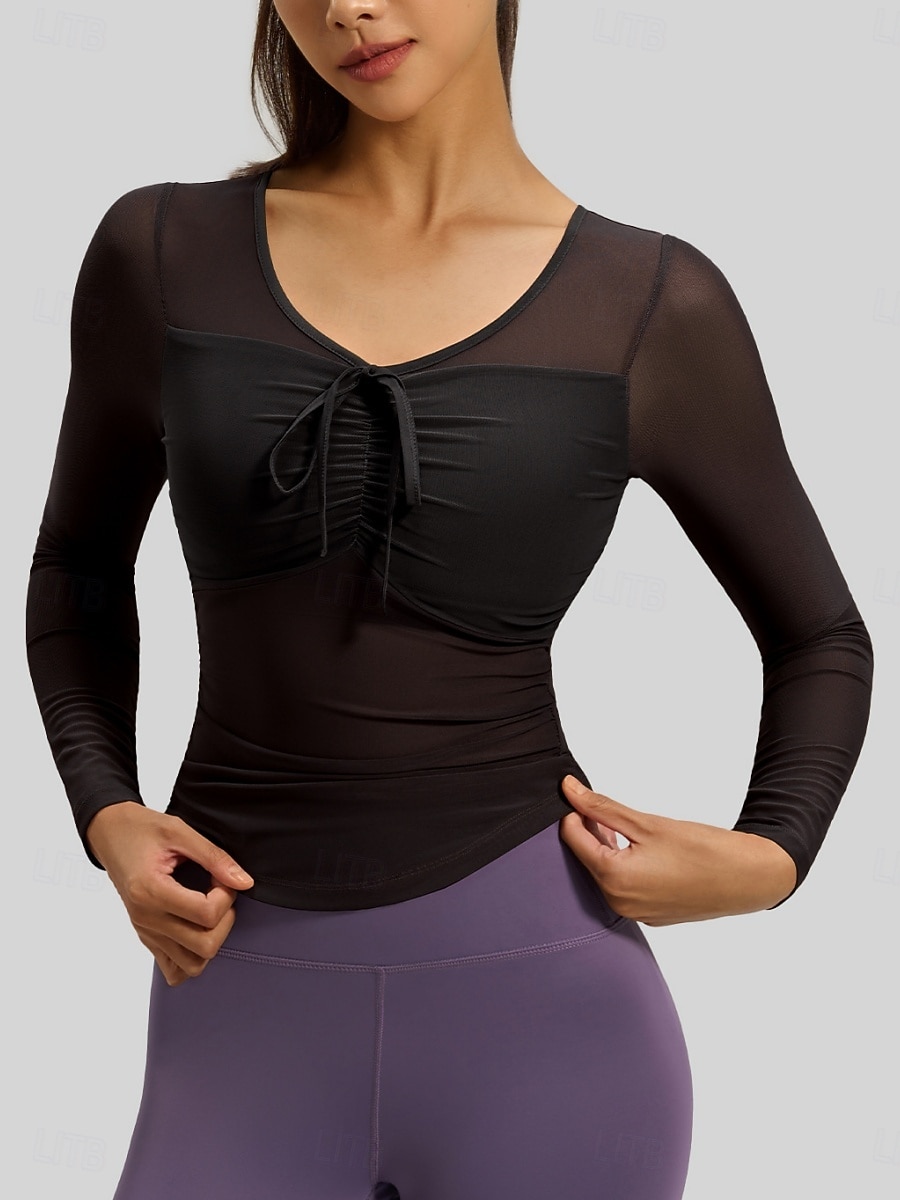 Women's Sports Bra Top 2 Piece Yoga Top V-neckline Quick Dry Lightweight Comfortable Mesh Long Sleeve Sports Solid Color Top For Gym Workout Running Fitness Classic-Fit Activewear 2026 - $21.99 –P3