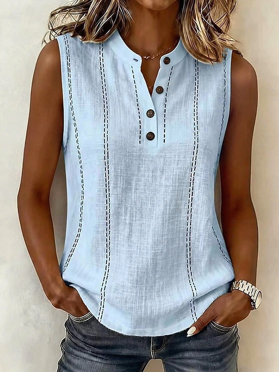 Femmes Chemise Chemise Décontractée Bohème Vacances Mode Sans manches Hauts courts Occasionnel Quotidien Travail Bleu Rose Claire Beige Été Printemps de 2026 ? $26.99 –P6
