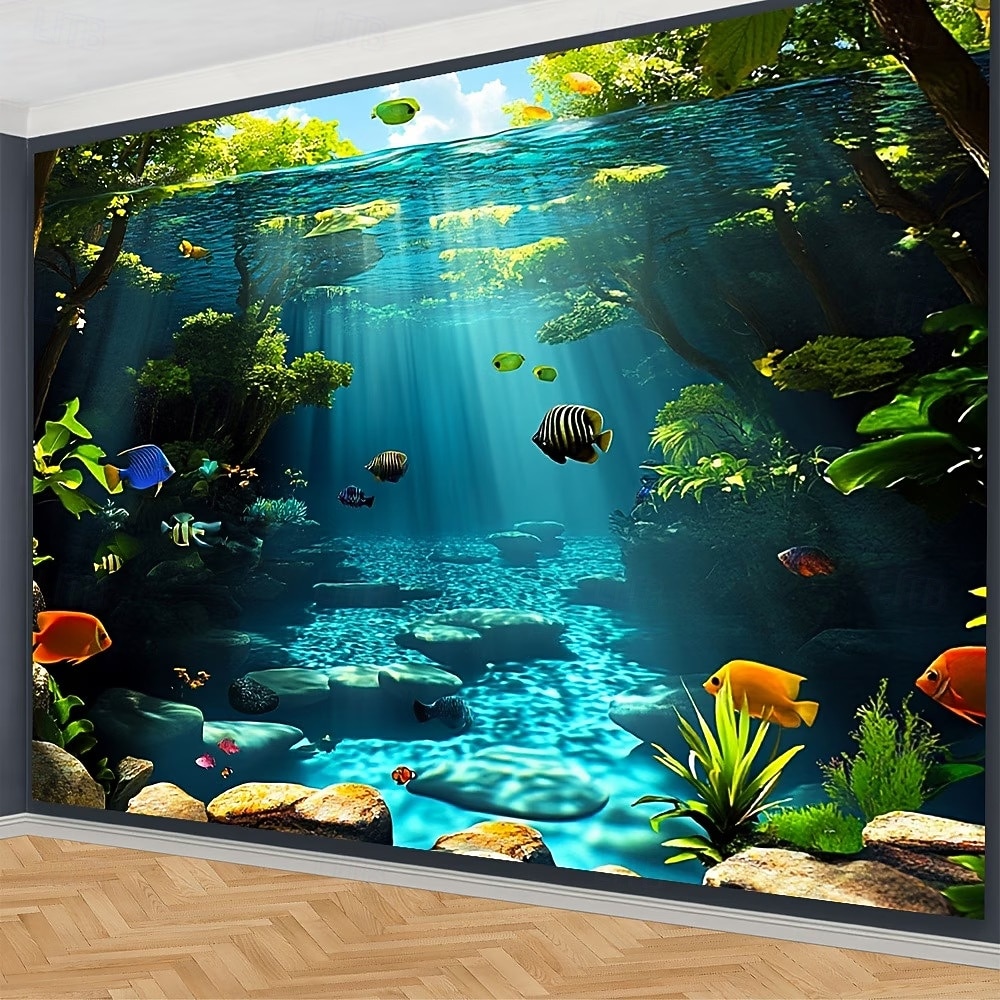 Onderwaterwereld, kleurrijke tropische vissen, koraalrif, zonlicht, blauw water, natuur, wandtapijt, achtergrond voor slaapkamer, woonkamer, kinderkamer, huisdecoratie, muurkunst 2026 - $20.99 –P2