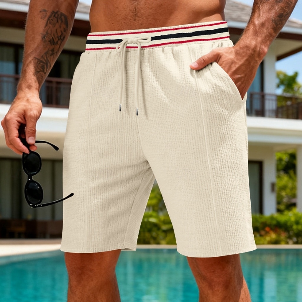 Men's Waffle Shorts Shorts Summer Shorts Beach Shorts Casual Shorts Drawstring Pocket Elastic Waist Striped Comfort Breathable Knee Length Outdoor Beach Vacation Vacation Fashion Black White 2026 - $17.99 –P4