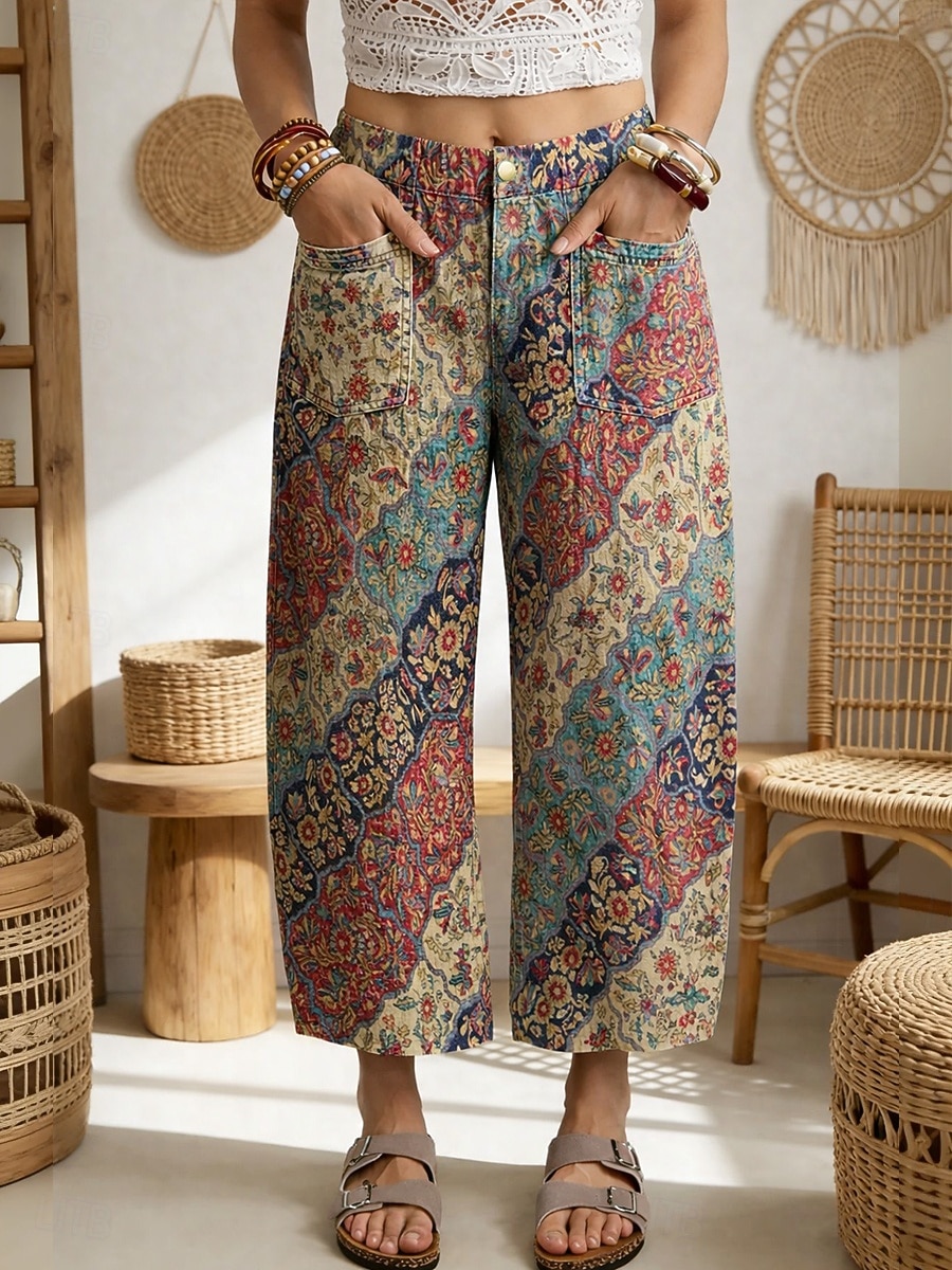 Per donna Gamba larga Pantaloni Eleganti Pantaloni Corti Vacanza Vintage Casual Lunghezza alla caviglia Vita Alta Grafico Motivo Geometrico Stampa Comodo Comodità Traspirabilità Inelastico Quotidiano del 2026 a $44.99 –P2