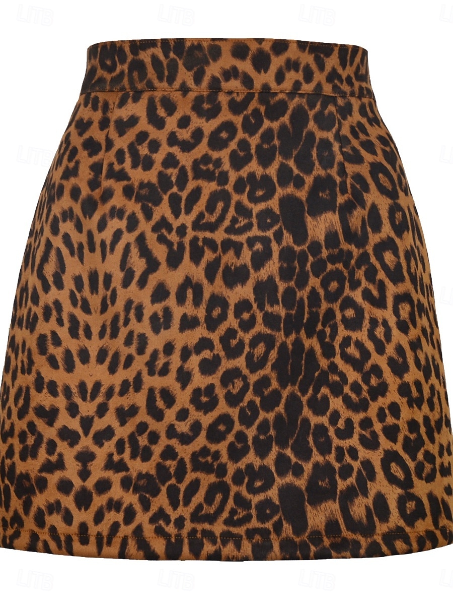 Per donna Gonna in finta pelle scamosciata Moda Casual Mini Vita Alta Gonne Leopardo Stampato Micro-elastico Quotidiano Streetwear Marrone Verde Beige Primavera del 2026 a $18.99 –P14