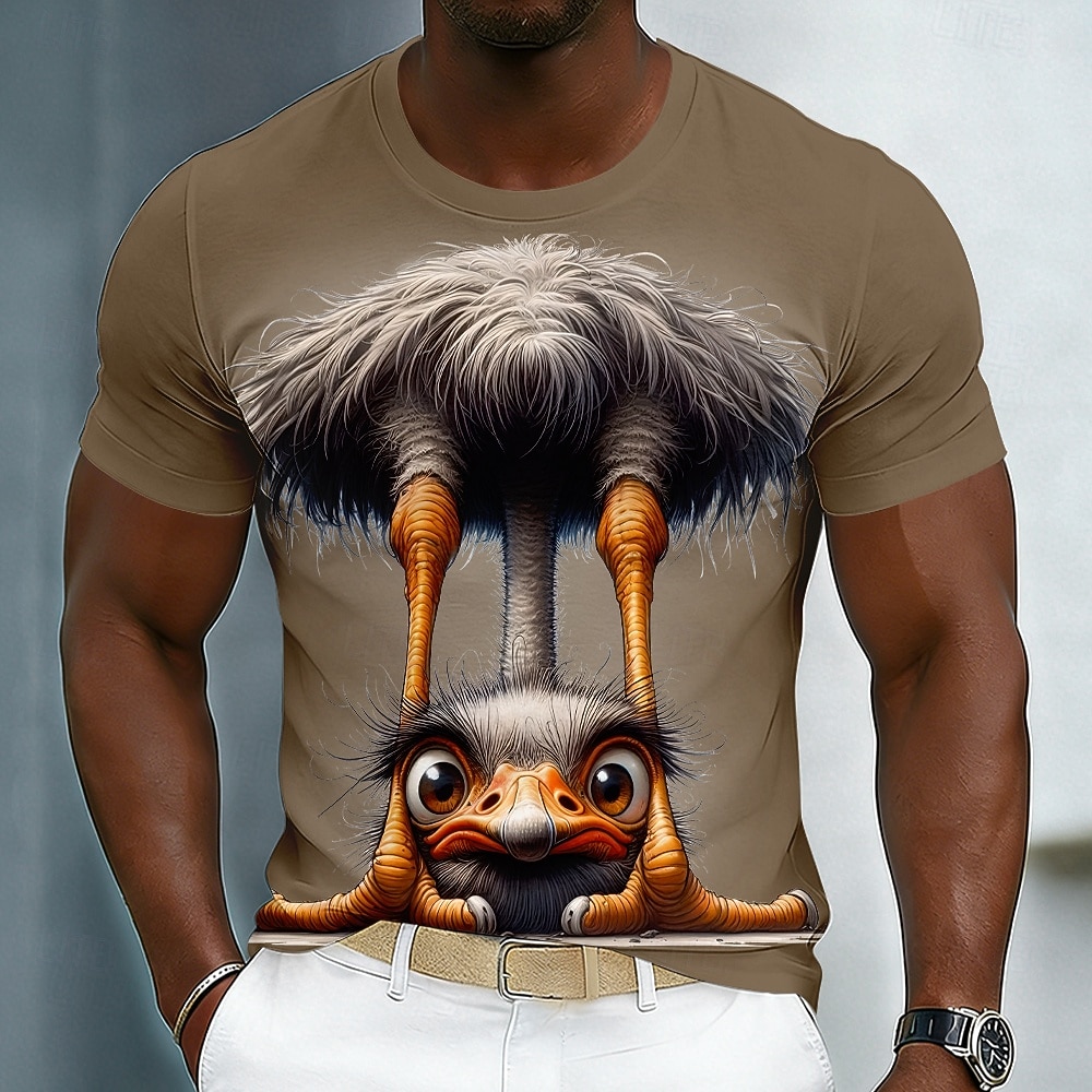Tricou bărbătesc amuzant cu struț, grafică 3D, design animat CGI, excentric, umor, mânecă scurtă, guler rotund, tricou casual negru, cadou unic pentru bărbați, îmbrăcăminte de designer, S, M, L, XL, 2026 - $18.99 –P3