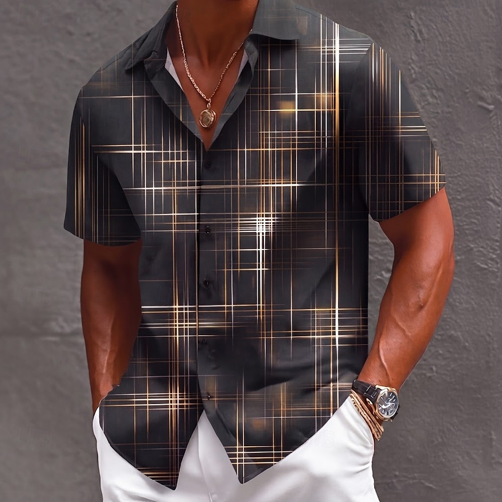 Herren Farbverlauf Linie Abstrakte Kunst Hemd Knopfhemd Kurzarm Modisch lässig Streetwear Urlaub Frühling Herbst Umlegekragen 3D-Druck Hemden mit Kragen Schwarz Burgunderrot Dunkelblau Grau 2026 - $25.99 –P2