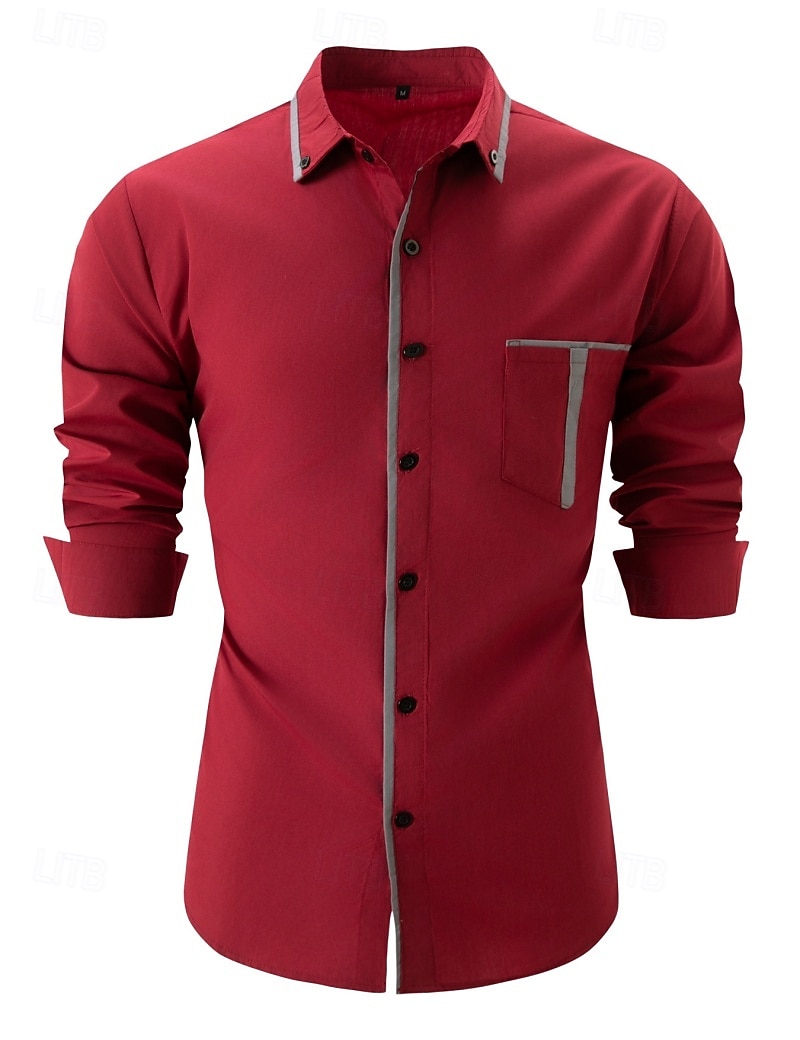 Voor heren Overhemd Button-down overhemd Lapwerk Casual Dagelijks Zwart Wit Rood Marineblauw Lange mouw Strijkijzer Zomer Lente Kleding Zak 2026 - E£1506.04 –P4