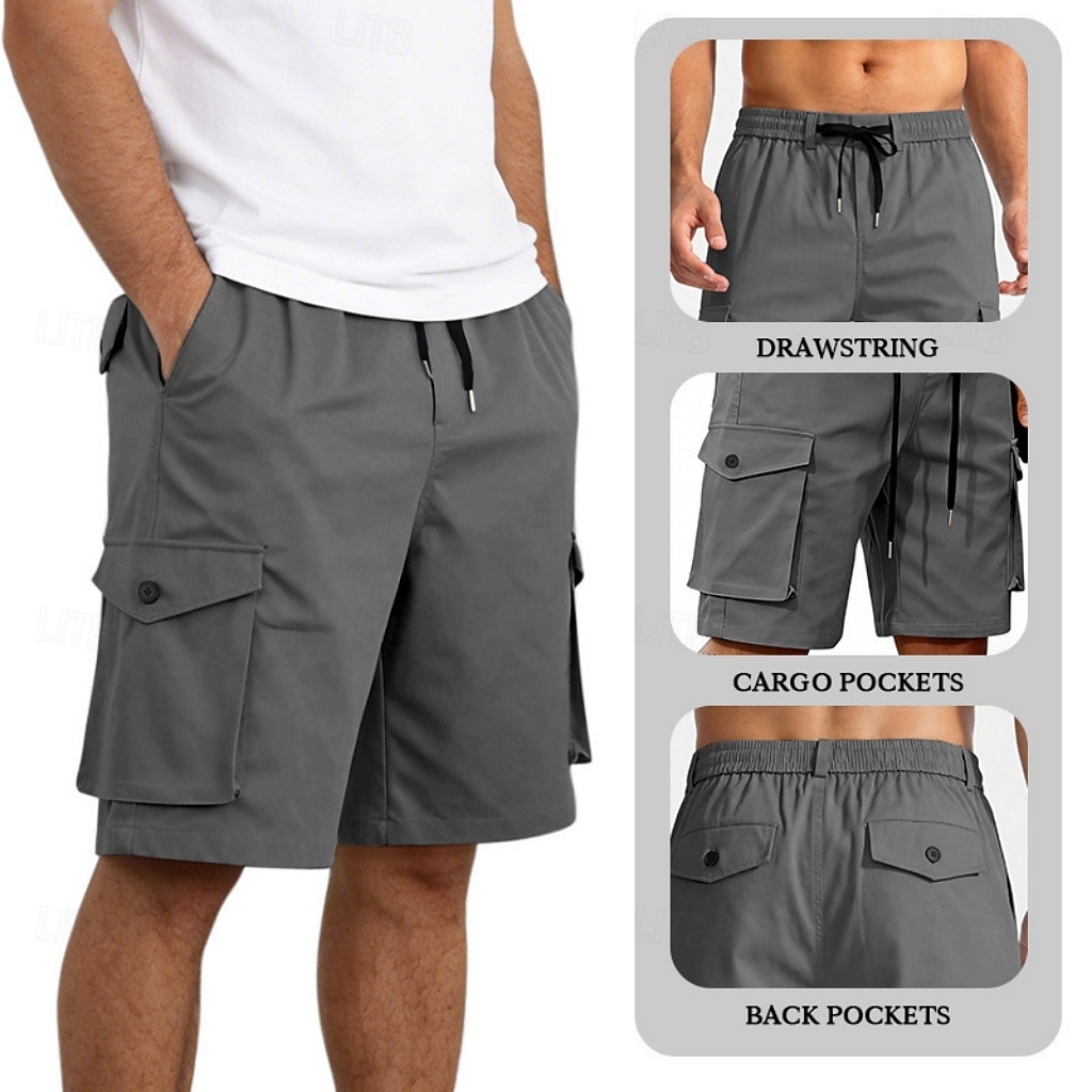 Men's Tactical Cargo Cargo Shorts Shorts Casual Shorts Drawstring Pocket Elastic Waist Plain Comfort Breathable Knee Length Casual Outdoor Beach Vacation Fashion Black Navy Blue Inelastic 2026 - $35.99 –P1