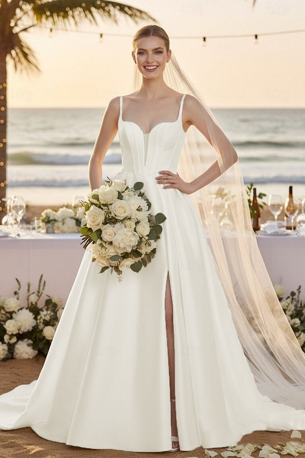 Wedding Dresses A-Line Sweetheart Sleeveless Court Train Satin Bridal ...