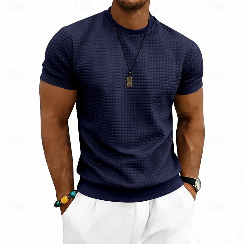 Herre Vaffel T-skjorte T skjorte Kortermet skjorte T-skjorte Kortermet Crew-hals Sommer Vår Helfarge Gatemote Stilfull Sportslig Jacquard Daglig utendørs Feriereise Hvit Svart Mørkegrå Topp T-skjorte 2026 - $20.99 –P18