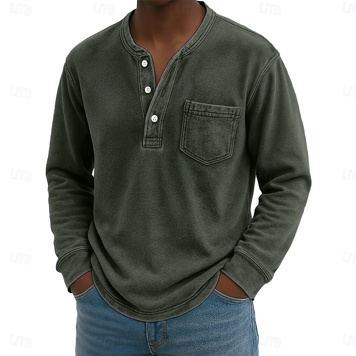 Férfi Henley ing 100% Cotton Acid Wash ing Póló póló Hosszú ujj Régies (Vintage) Retró Alkalmi Régies stílus Kimosva Henley Hétköznapi Tavasz Ősz Minden évszak Sötétbarna Fekete Rózsaszín Henley póló 2026 - $31.99 –P20