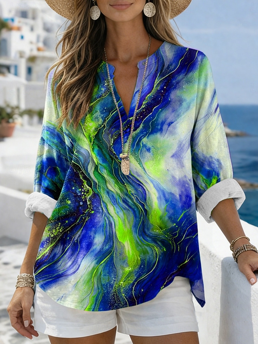 Dames Blouse Afdrukken Grafisch Geometrisch Abstract Vintage Dagelijks Stijlvol Lange mouw V-hals Normale tops Casual Dagelijks blauw Lichtgroen Rood Paars Groen Zomer Lente 2026 - $28.99 –P2
