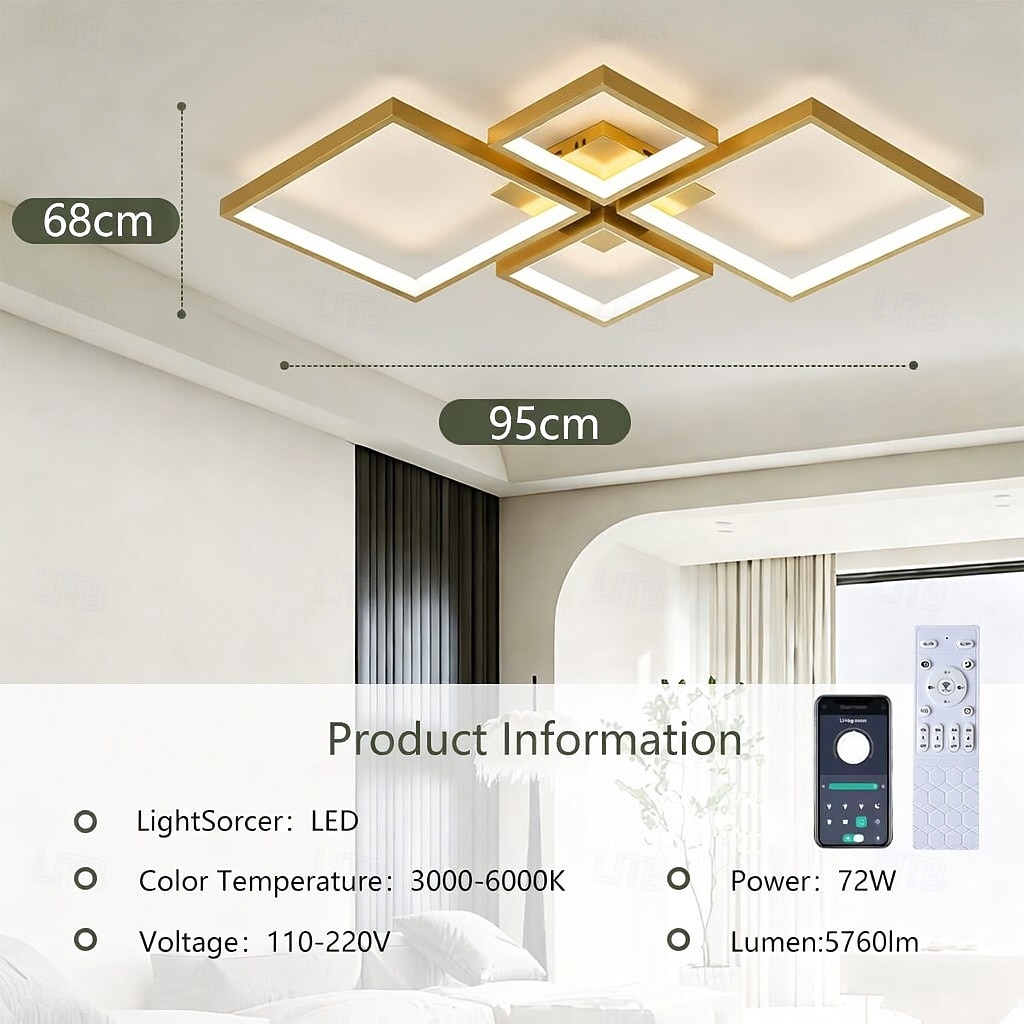 Moderne dimbare led-plafondlamp met afstandsbediening, 4 lichtpunten, aluminium armatuur voor binnenverlichting in woonkamer, slaapkamer, eetkamer, kantoor en keuken, 110-240V. 2026 - $136.99 –P13