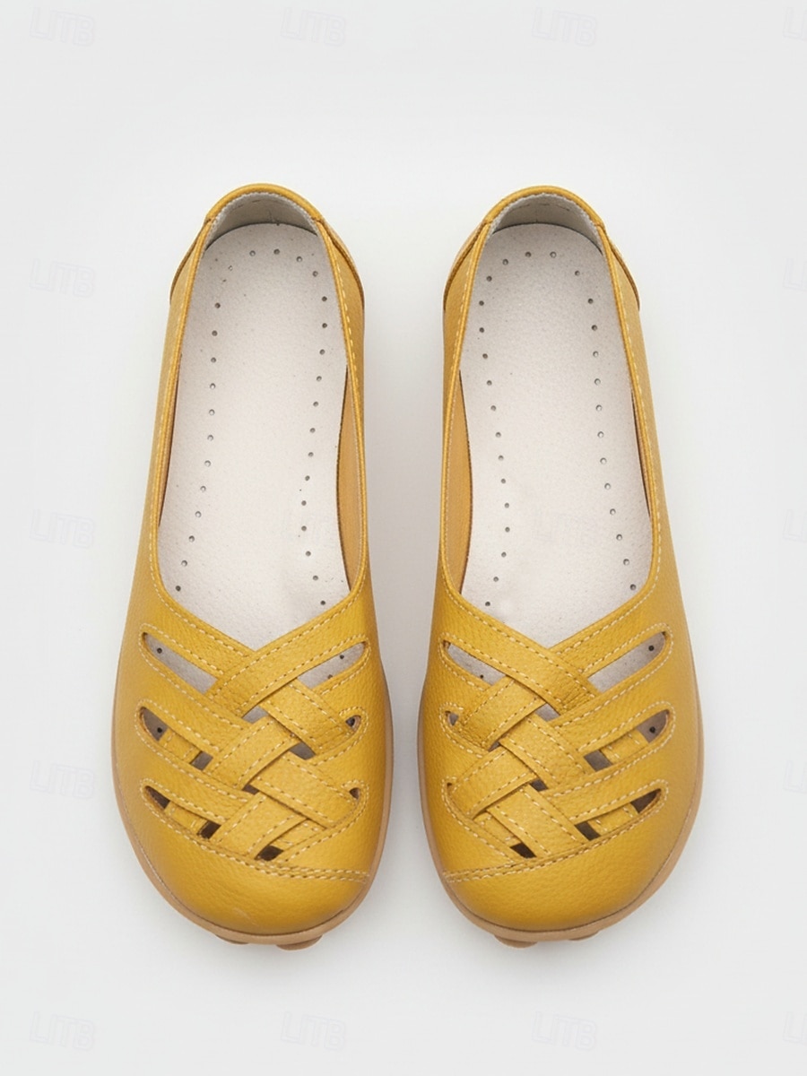 Scarpe slip-on da donna gialle intrecciate con intagli, comode scarpe basse casual con suola morbida, calzature traspiranti per camminare in vacanza & quotidiano del 2026 a $29.99 –P4