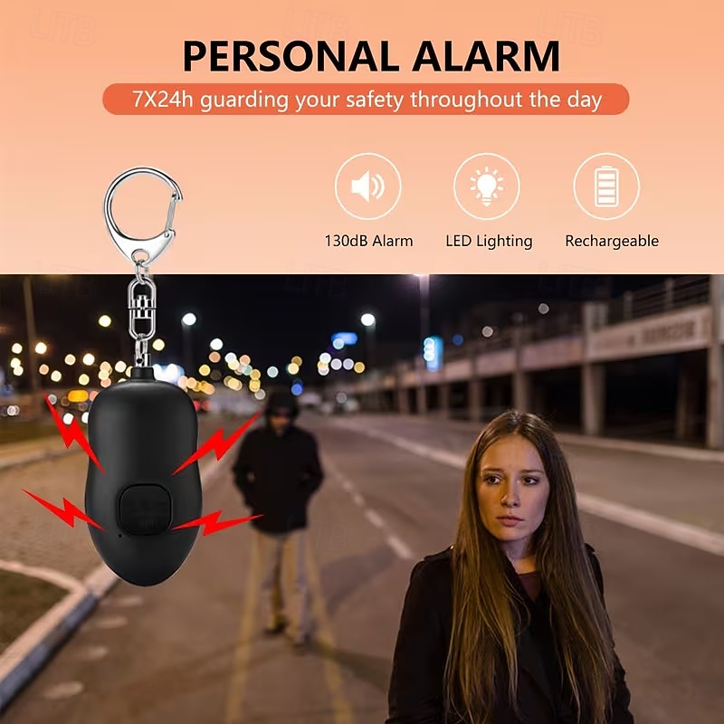 130dB-es személyi biztonsági riasztó, önvédelmi kulcstartó LED-es zseblámpával nőknek, gyerekeknek, időseknek, vészjelző sziréna éjszakai futáshoz, könnyű húzással aktiválható, 1 csomag 2026 - $16.99 –P2