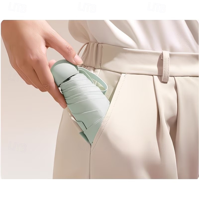 Sammenleggbar kapselparaply med seks ribber, svart, UV-bestandig, ultralett, egnet for både regn og solskinn, UPF50-tilbud, for daglig pendling, shopping, korte turer, reise, piknik 2026 - $15.49 –P11