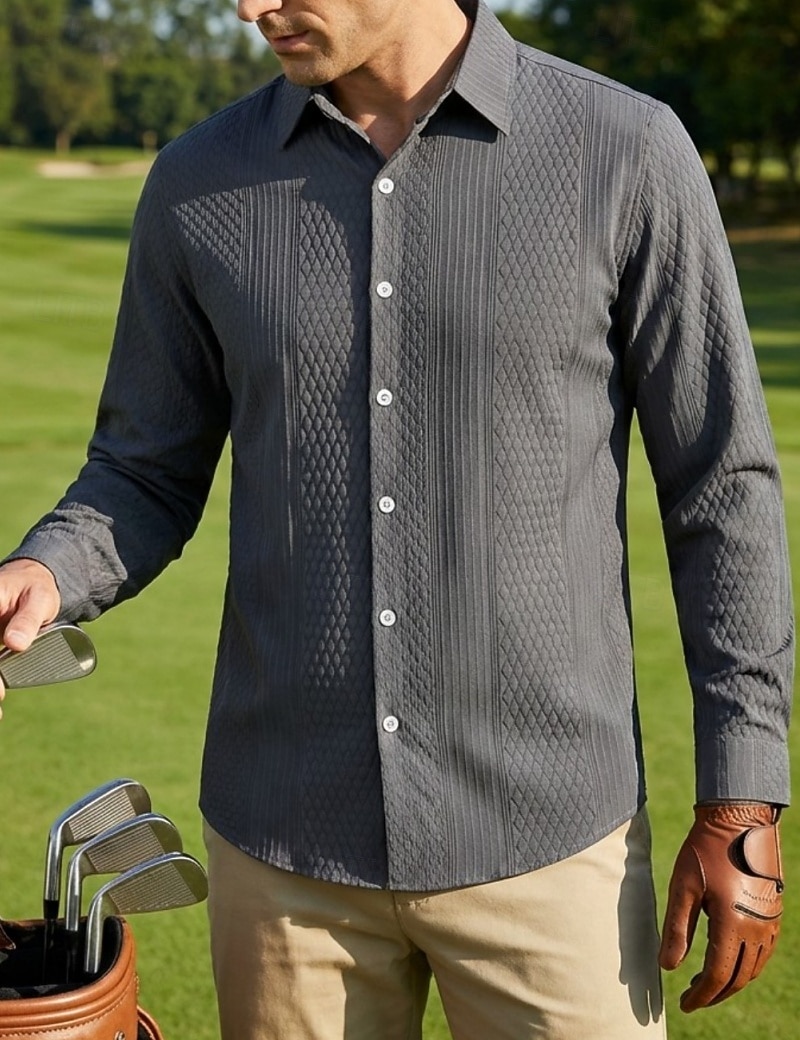 Men's Shirt Casual Shirt Button Up Shirt Jacquard Shirt Blue Black Green khaki Dark Blue Long Sleeve Plain Shirt Collar Casual Daily Buttons Clothing Apparel Elegant Fashion Casual 2026 - $29.99 –P14