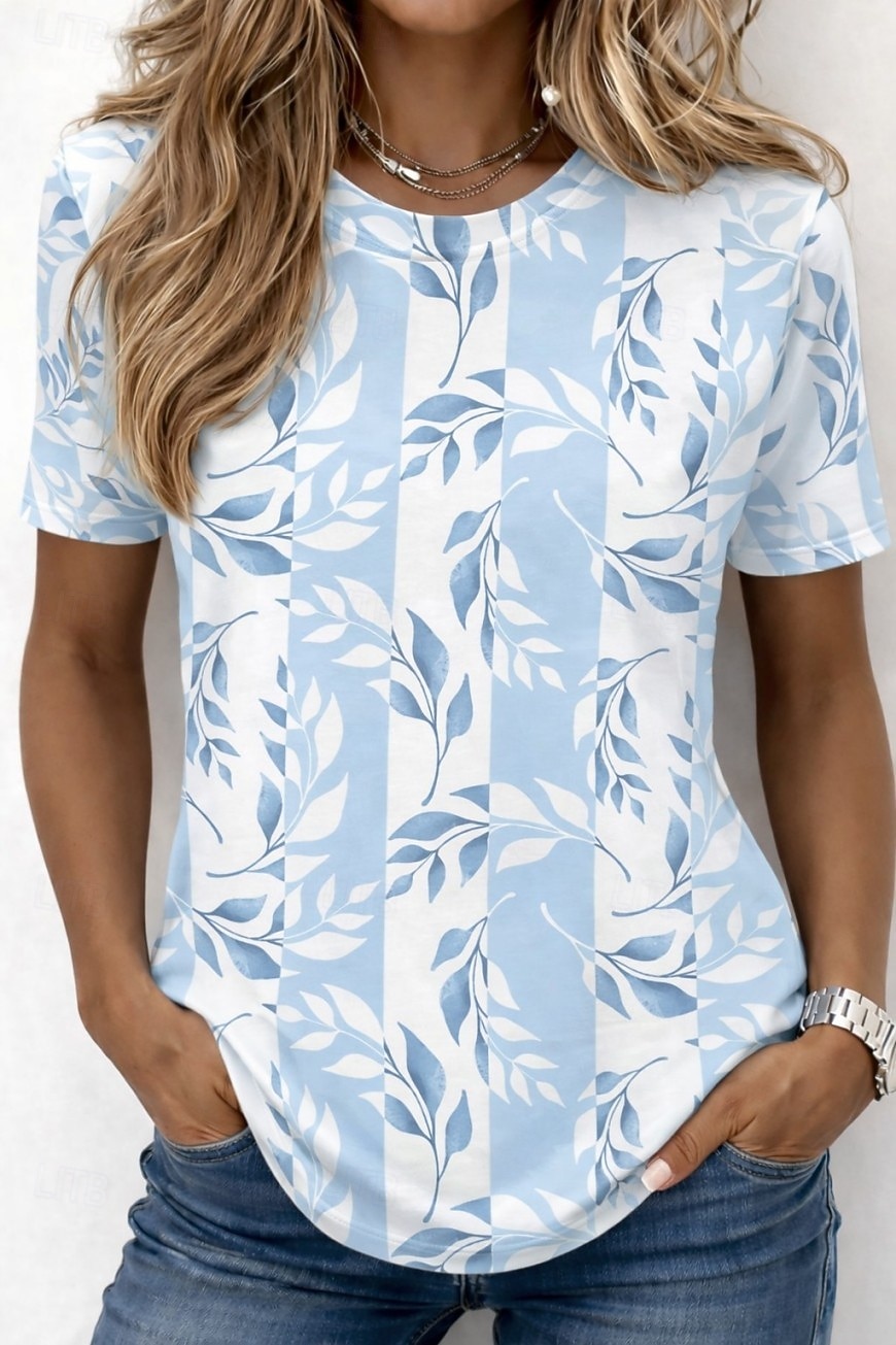 Mujer Camiseta Estampado Ombre Floral Graphic Elegante Clásico Casual Manga Corta Cuello Barco Escote Redondo Tops regulares Casual Diario Azul Piscina Púrpula Claro Azul claro Verano Primavera Otoño 2026 - $21.99 –P1