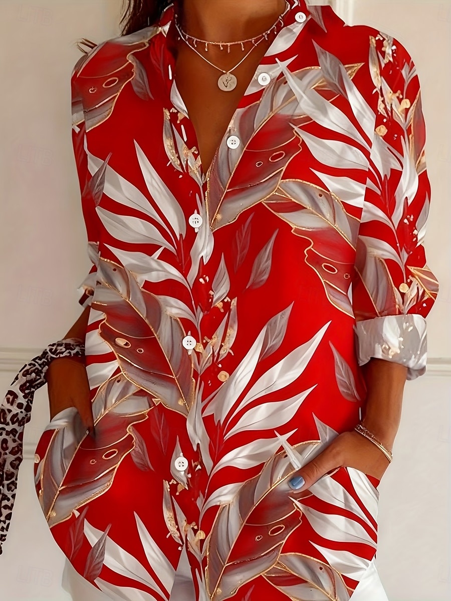 Damen Hemd Bluse Patchwork Knöpfe Druck Blumen Grafik Vintage Stilvoll Lässig Langarm Hemdkragen Lange Oberteile Lässig Täglich Blau Rote Purpur Grün Sommer Frühling Herbst Winter 2026 - $34.99 –P1