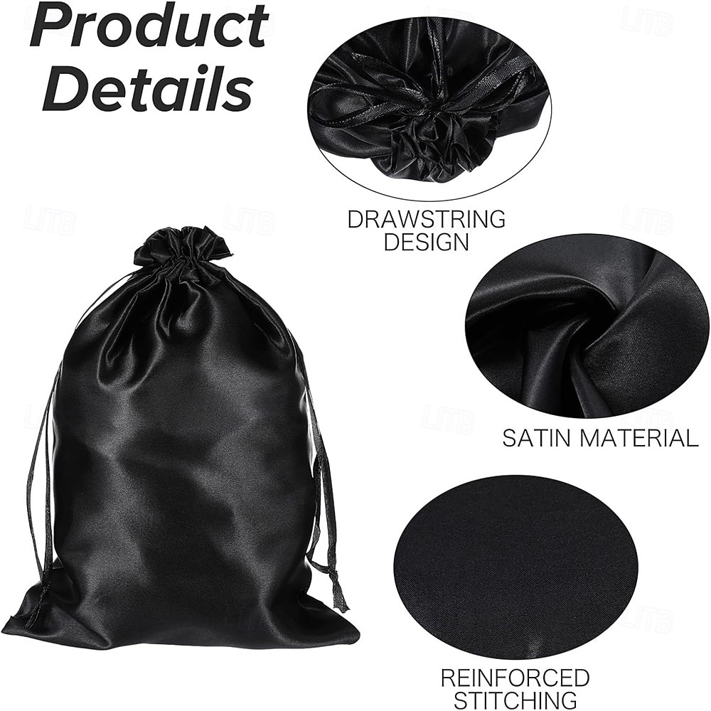 10Pcs Wig Bags with Satin Drawstring, Black Silk Hair Storage Bags for Multiple Wigs, Bundles, Extensions 2026 - $28.99 –P5