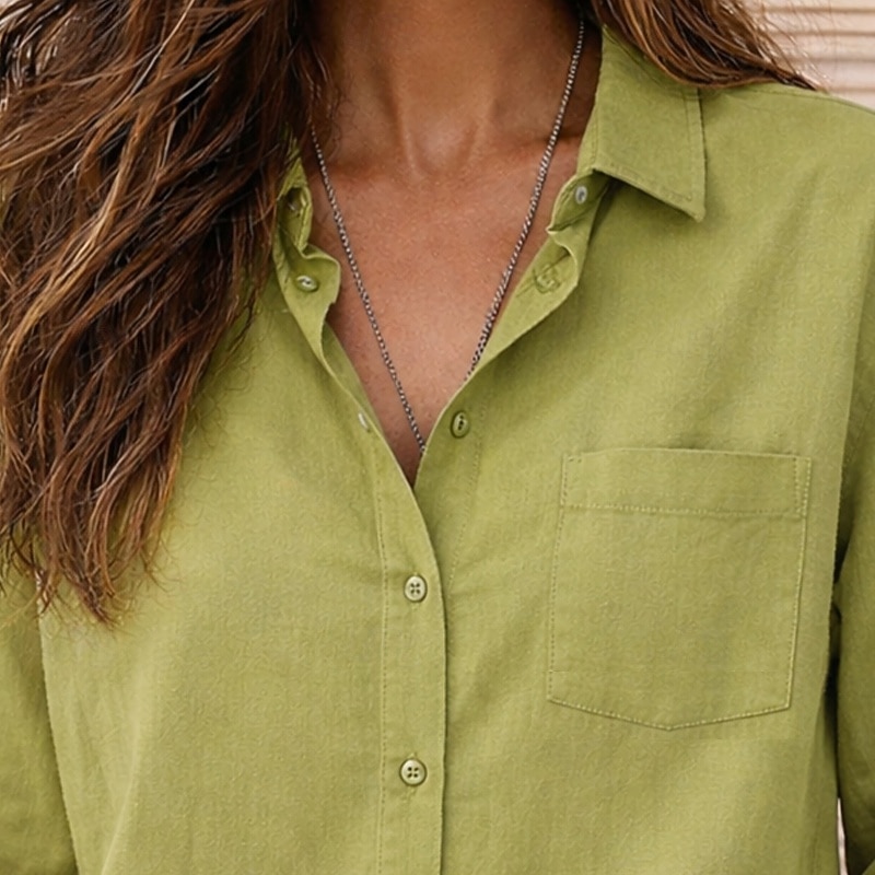 Per donna Camicia Camicia Estiva Camicia con Bottoni Camicia di cotone Patchwork Tasca Tinta unica Semplice Vacanza Moda Casual Manica Lunga Collo ripiegato Top Regolari Quotidiano Spiaggia Ferie del 2026 a $29.99 –P3